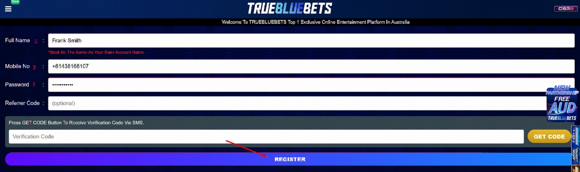 TrueBlue Bets Casino Registration